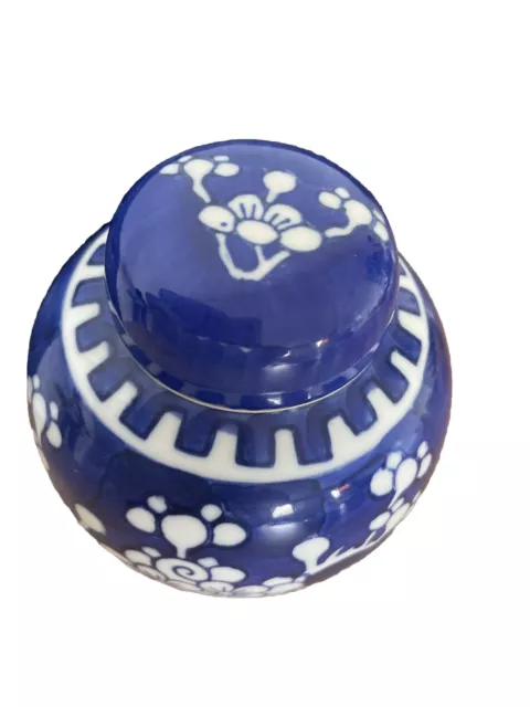 Chinese Prunus Blue And White Ginger Jar. 5" Approx Height. Small Chip On Lid 3