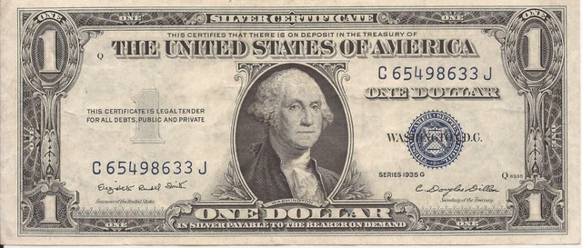 1935 G *No Motto* Silver Certificate Sn# C 65498633 J Crisp/Uncirculated