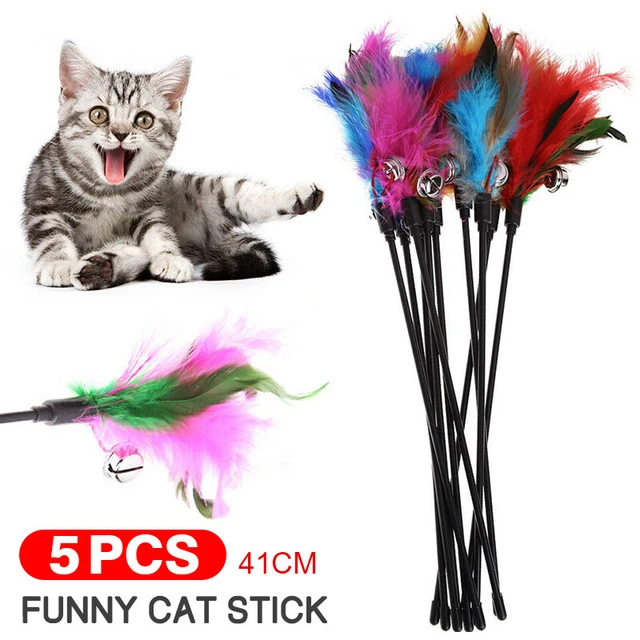 5pcs chat jouet plume cloche baguette pour teaser tige jeu interactif jouets