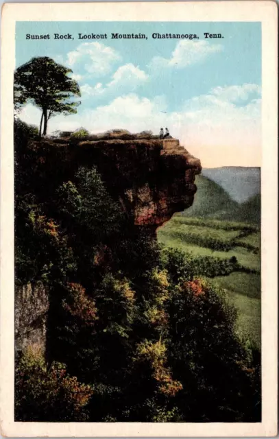 Chattanooga Tennessee TN Sunset Rock Lookout Mountain People  1920s Postcard