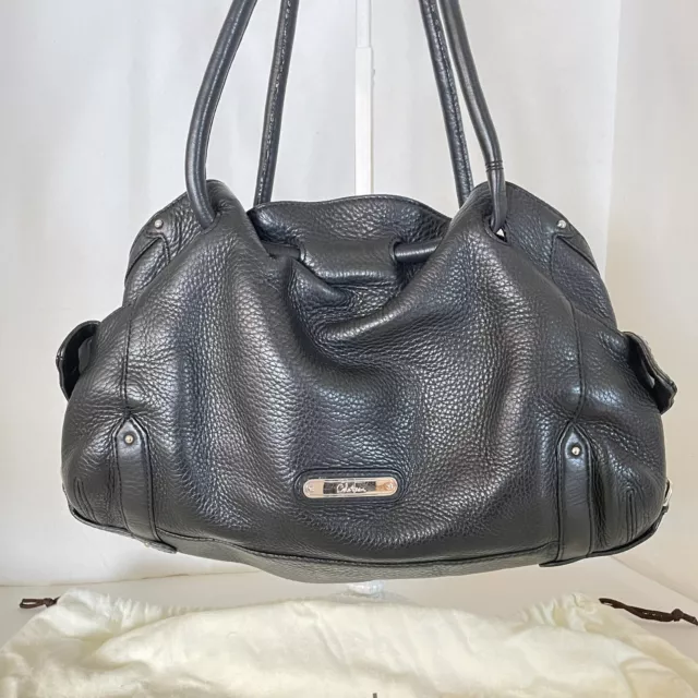 COLE HAAN Purse Black Leather Bucket Tote Shoulder bag Handbag 17x9