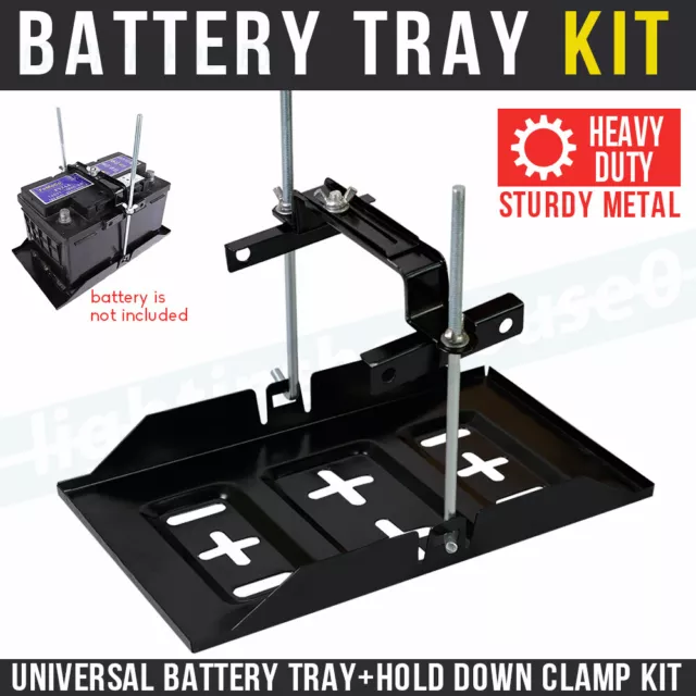 Universal Battery Tray Holder Adjustable + Hold Down Clamp Bracket Storage Kit