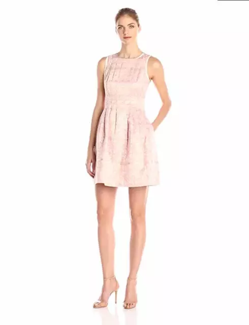 Vince Camuto NWT Elegant METALLIC PINK Jacquard  Sleeveless Fit / Flare Dress 4