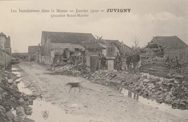 CPA 51 Les Flundations dans la Marne JUVIGNY Quartier Saint Martin