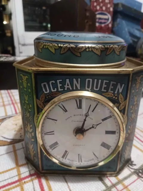 Vintage Roger Lascelles Clocks Of London Ocean Queen Coffee Tin Clock