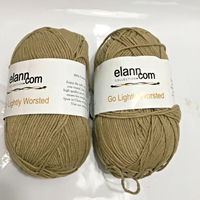 Lot Of 2 Elann Collection Go Lightly Worsted Cotton Blend Beige 100g balls