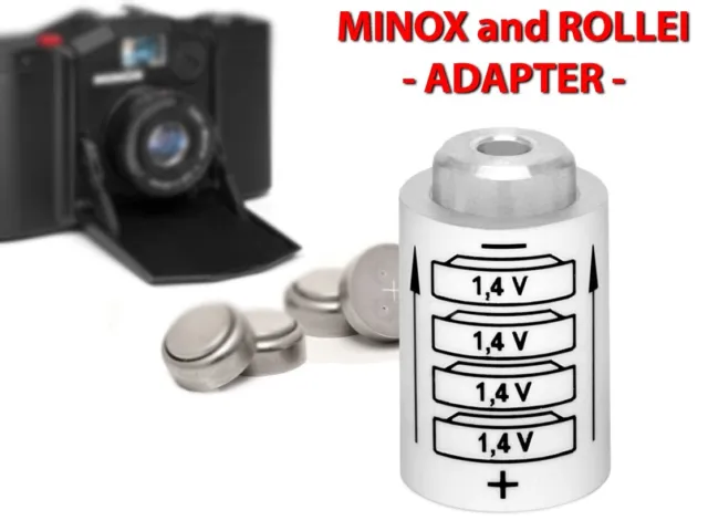 Minox 35(EL, Gl ,GT ,PL, PE, AL, C, EC, LX,TLX ) adaptateur batterie+4 A312 1,4V 3