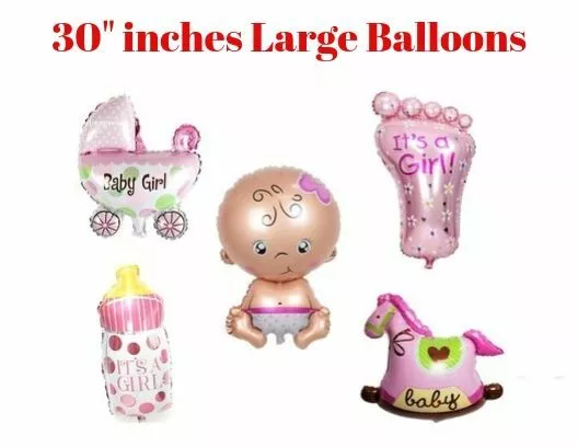 30" Large Baby Shower Balloons Boy or Girl 5pcs Foil Gender reveal Party Decor