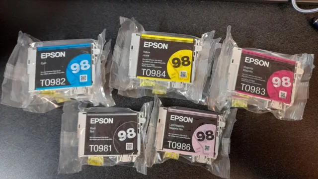 Lot of 12 OEM Epson 98 Ink – 4 cyan, 3 yellow, 3 mag, 1 black, 1 lt mag READ