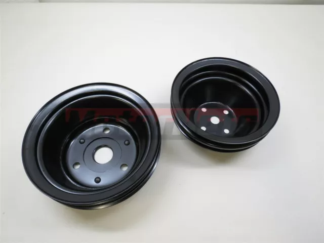 SBC 350 Small Block Chevy 2 Groove 2V V-Belt Black Pulleys Long Water Pump LWP 3