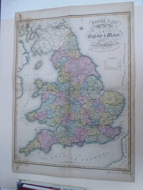100% Original Large England Wales Map By J Pigot C1840 Original Colour Railways