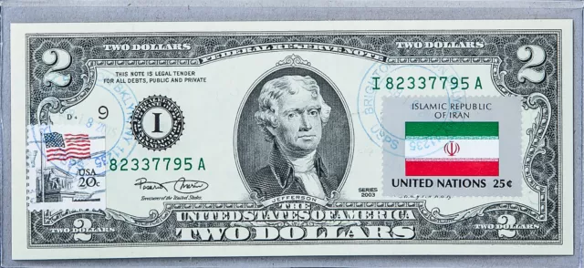 Paper Money US Currency Notes Two Dollar Bill Federal Reserve Stamp Country Flag