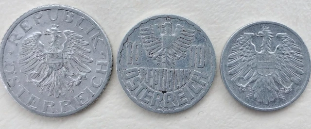 Lot of 3 Coins•1955 50 & 10 Groshen•1952 2 Groshen•Austria•KM#'s 2870•2878•2876