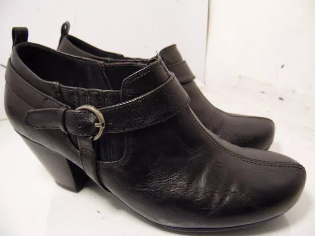 Bare Traps Corynne  Booties Black Leather Slip On Heels Buckle Womens Size 5.5 M