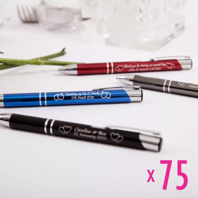 75 x Deluxe Personalised Metal Pens Engraved Wedding Favor Bomboniere Business