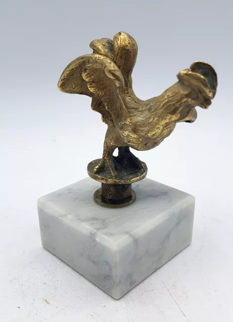 Coq en Bronze doré - Mascotte automobile - socle marbre - TB - Ancien