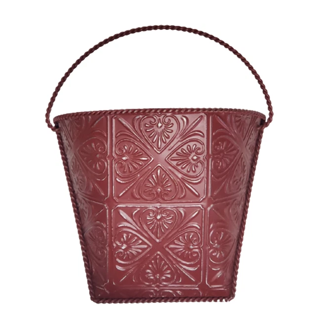 Pressed Metal Wall Mounted Flower Basket Decor Organizer Ceiling Tile Style Red