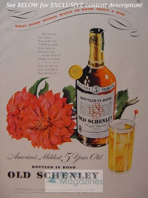 RARE Esquire Advertisement AD 1941 OLD SCHENLEY Straight Whiskey! WWII Era