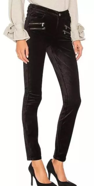 PAIGE "Edgemont" Black Mid Rise Ultra Skinny Ankle Moto Jeans 23 Zipper $249 NWT