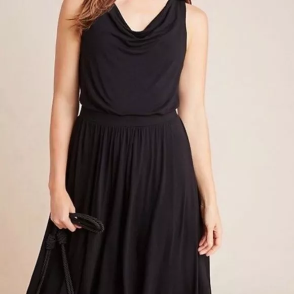 Maeve Anthropologie Brianne Black Draped Cowl Neck Sleeveless Dress Size Small