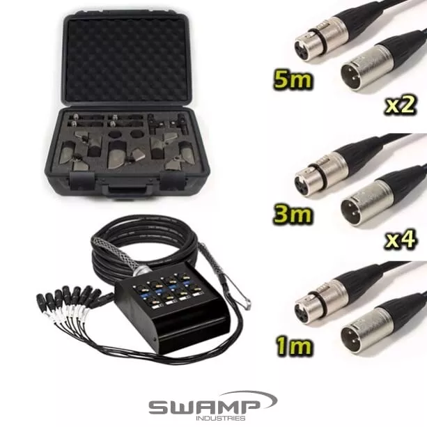 7 Piece Drum Kit Microphone Set Mic Package + Cables + Stage Box