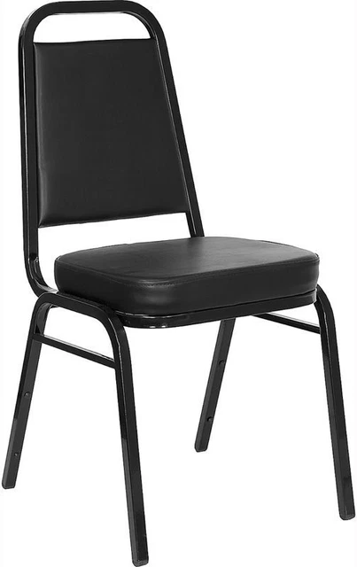 10 PACK Banquet Chair Black Vinyl Restaurant Chair Trapezoidal Back Stacking