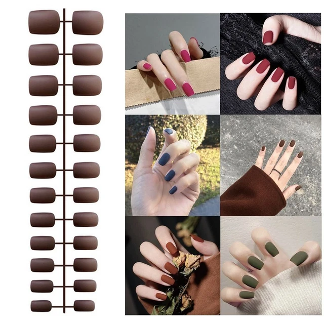 24Pcs Detachable Short Square Head False Nails Wearable Press-on Nails  Women