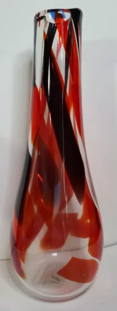 Hand Blown Red and Black  Swirl Stripe Art Glass Vase (Murano?)