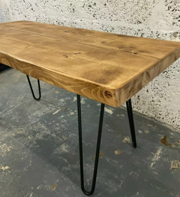 Rustic industrial style coffee table side table live edge style solid hairpin