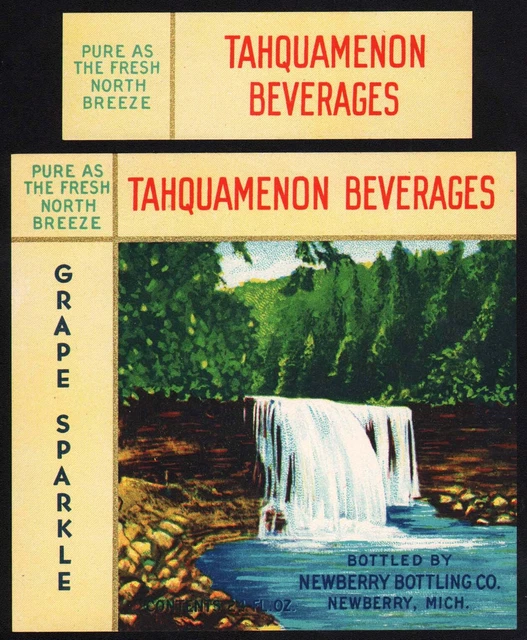 VINTAGE SODA POP bottle label TAHQUAMENON Grape Sparkle Newberry