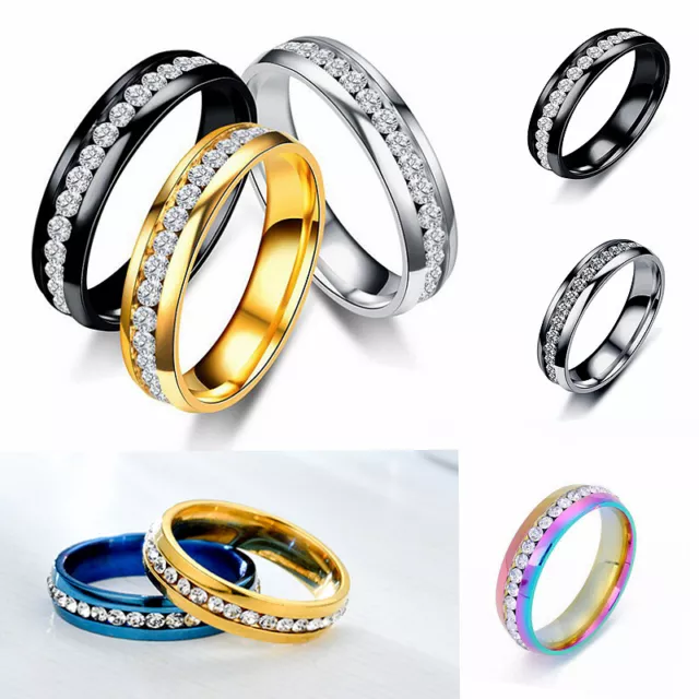 Hommes Femmes Cz Couple Bague De Mariage En Acier Inoxydable Titane Bague De R