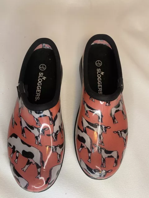 Sloggers Womens Cowbella Waterproof Cow Print Casual Pink Clogs Shoes Size 7 3