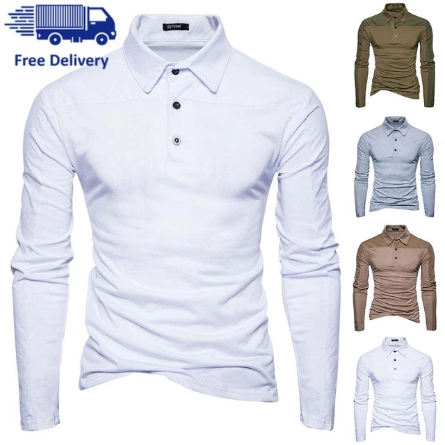 Mens Long Sleeve Shirt Casual Muscle Fit Turn-down Collar Tops T-shirt Blouse