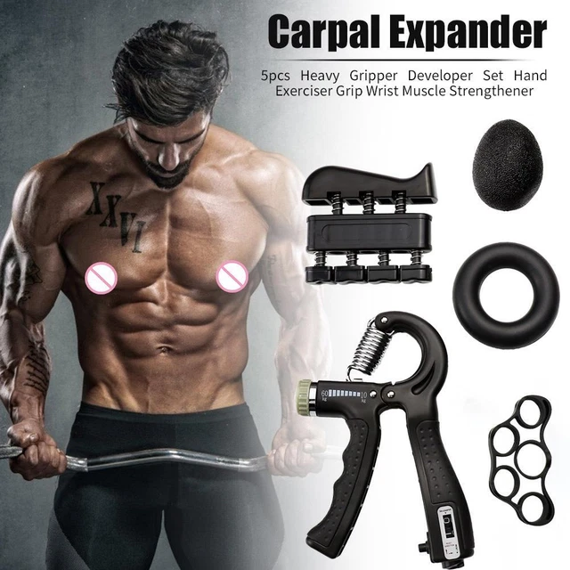 5pcs Heavy Gripper Set Hand Exerciser Grip Wrist Strength Training (Black)