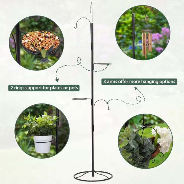 Hanging Garden Pot Plant Stand Flower Display Bird Feeder Pole Freestanding 2