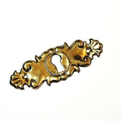 Vintage Ornate Brass Skeleton Key hole Escutcheon Salvage Hardware 3 1/4"