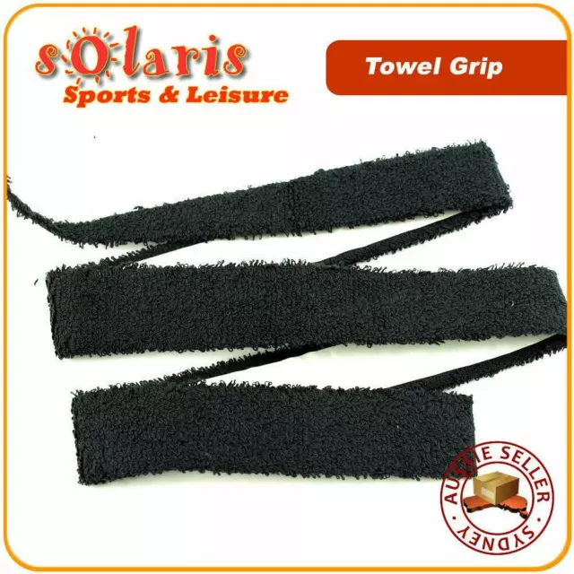 2x Black Cotton Towel Grips Sweat Absorbent Overgrip for Tennis Badminton racket