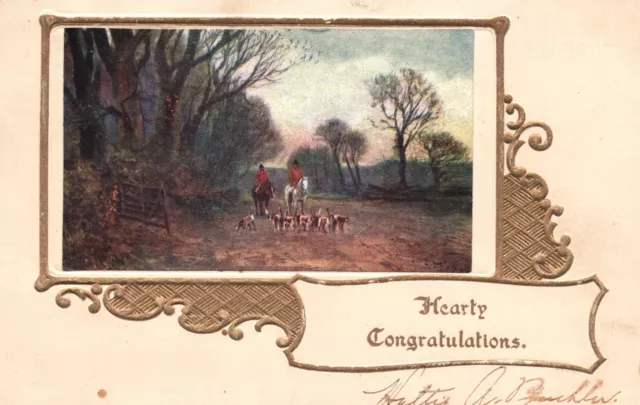 1911 Hearty Congratulations Horse Ride Souvenir Greetings, Vintage Postcard