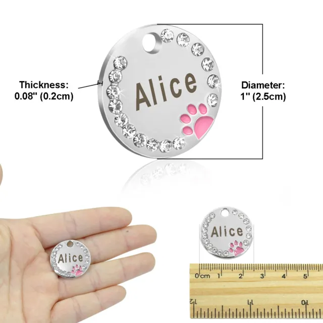 Dog ID Tags Personalized Cute Paw Tags Engraved Bling Rhinestone for Pet Cat Dog 2