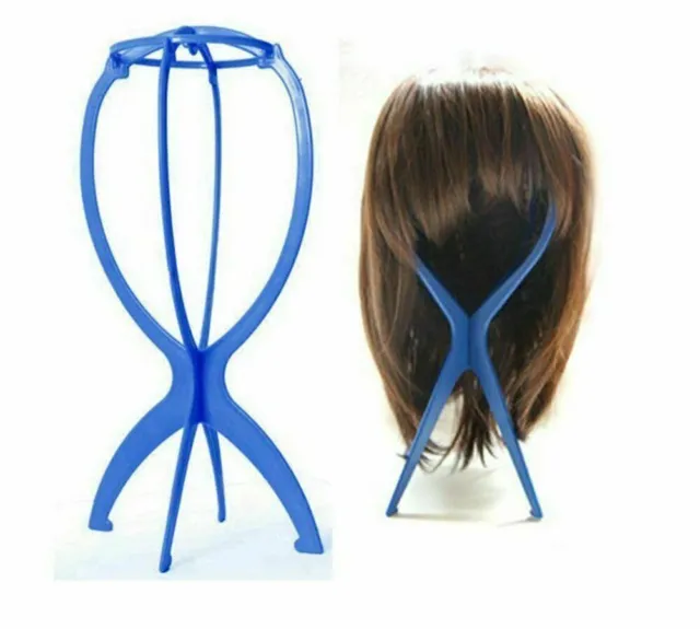 Blue Wig Display Stand Mannequin Dummy Head Wig Cap Holder Foldable Stable Tool