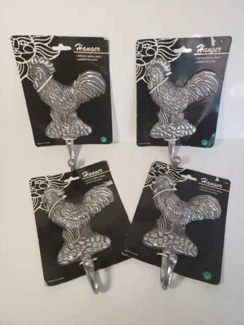 Metal Rooster Hooks Lot Of 4 New Old Stock Farmhouse Country Primitive Decor