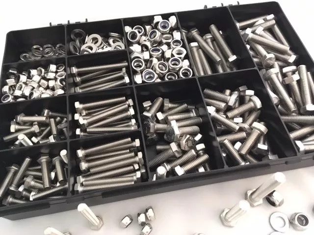 Assorted M6 M8 Stainless Steel Fully Threaded Bolts, Nyloc Nuts & Washers 580pc