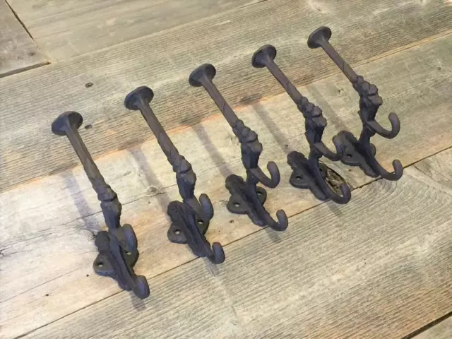 Antique Cast Iron Wall Hooks Victorian Ornate Towel Coat Hat Hangings Lot of 5