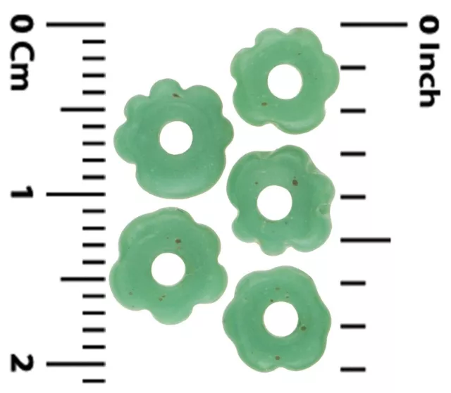 Antique African trade beads green Fancy Venetian glass disks spacers lampwork