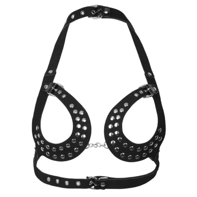 Women's Sexy Gothic Open Cup Cage Bra Leather Body Chest Harness Belt Lingerie