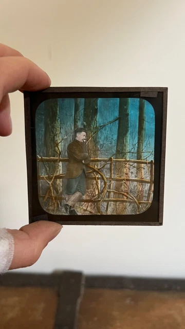 6 PLAQUES en VERRE PEINT pour LANTERNE MAGIQUE RIQUET à la HOUPPE fin XIX