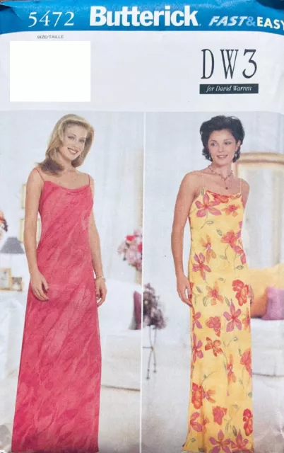 V👗5472 Patron Butterick D.w.3 Rone Fines Bretelles Longue Courte    40 Au 44