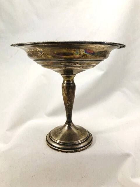 Piedistallo vintage composta per piatti caramelle ponderata argento sterling stelo lungo