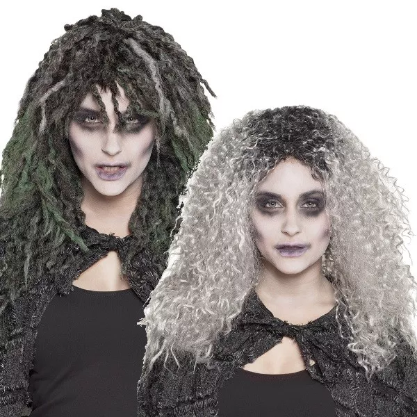 Zombie Swamp Hexe Vampir Damen Perücke lang gewellt Locken - Halloween Karneval