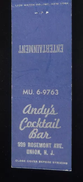 1950s Andy's Cocktail Bar Entertainment 999 Rosemont Ave. Union NJ Matchbook